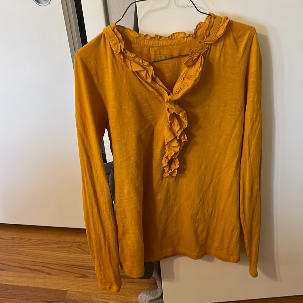 Loft mustard long sleeve with ruffle neck